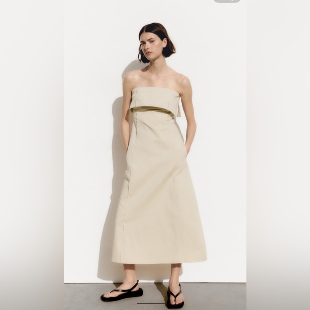 NEW Zara Medium Gabardine Midi Dress ~ medium with side pockets 🙂
